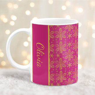 Mug Flammes de neige rose et or Musique de Noël avec n