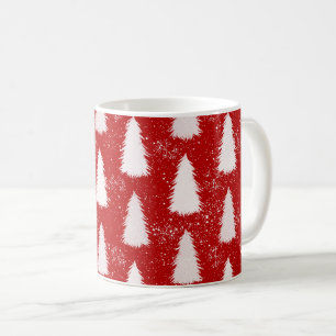 Mug Flammes de neige rouges et blanches et arbres Noël