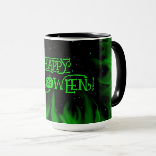 Mug Flammes vertes dans le ciel étoilé (Devant droit)