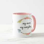 Mug Flèche florale aquarelle rose  (Devant droit)
