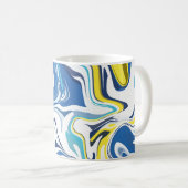 Mug Flèches Abstraites en bleu, jaune et blanc (Devant droit)