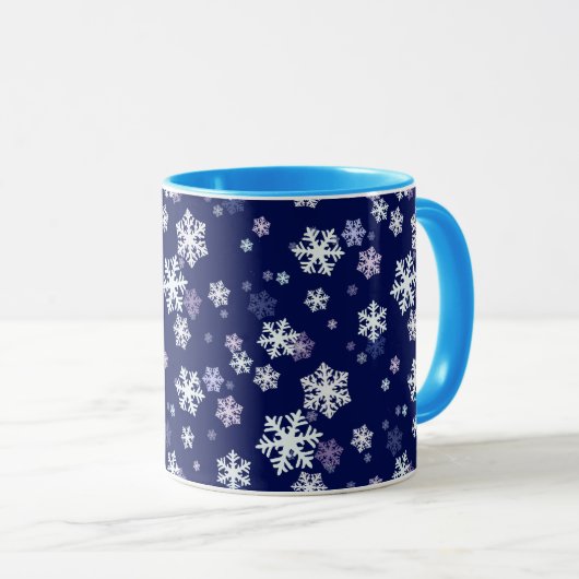 Mug Flèches de neige bleues et blanches sur fond bleu (Devant droit)