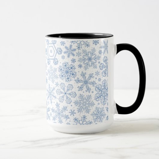 Mug Fléchettes de neige grises sur blanc (Droite)