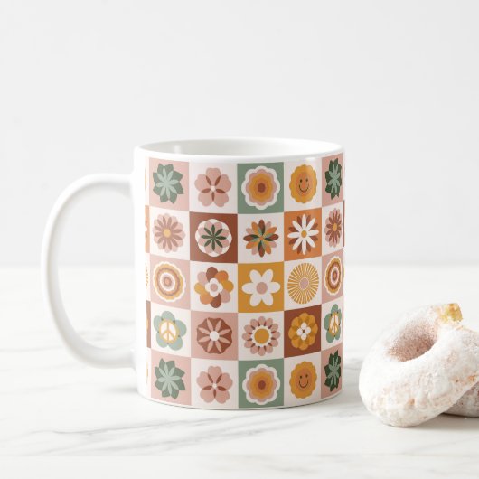 Mug Fleur à carreaux rétro groovy (Avec donut)