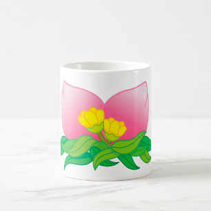 Mug Fleur à Pétales Roses avec Fleurs Jaunes