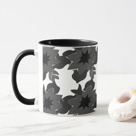 Mug Fleur abstrait gris noir (Avec donut)