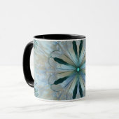 Mug Fleur Abstraite Fractée Turquoise Blanc Bleu Gris (Devant gauche)