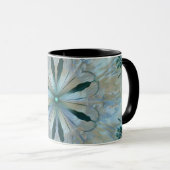 Mug Fleur Abstraite Fractée Turquoise Blanc Bleu Gris (Devant droit)