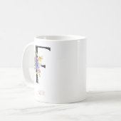 Mug Fleur aquarelle F Monogramme Nom Point noir (Devant gauche)