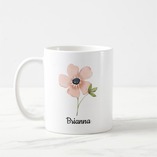 Mug Fleur Aquarelle Rose Nom (Gauche)