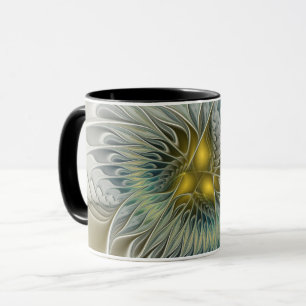 Mug Fleur argentée dorée Fantastique Art fractal abstr