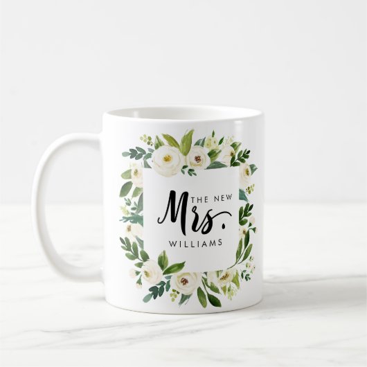 Mug Fleur blanche | MARIAGE LE NOUVEAU MRS Typographie (Gauche)