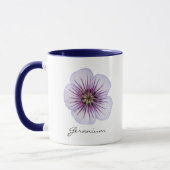 Mug Fleur bleu-clair botanique de géranium avec le nom (Gauche)
