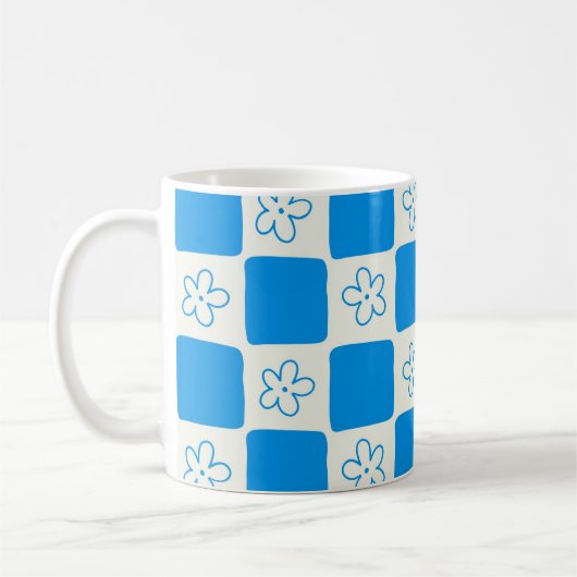 Mug Fleur bleue Preppy À damiers Motif (Gauche)