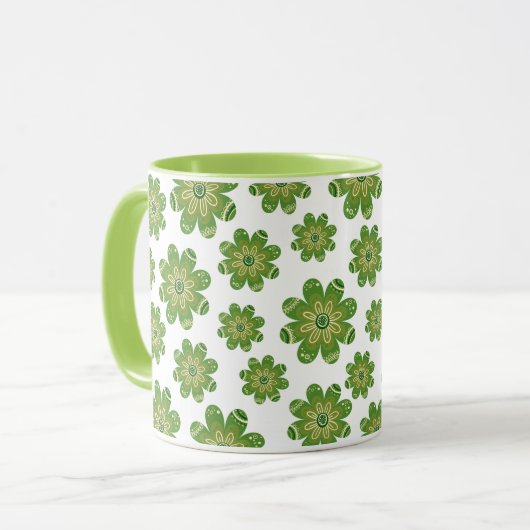 Mug Fleur bohémienne esthétique Nom géométrique Vert (Devant gauche)