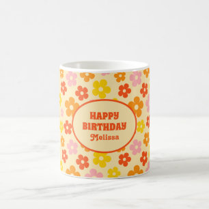Mug Fleur Boho Orange colorée Retro Joyeux anniversair