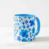 Mug Fleur botanique en bleu foncé et blanc  (Devant droit)