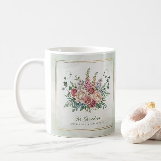 Mug Fleur Botanique Vintage Mamie (Avec donut)