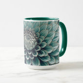 Mug Fleur Dahlia en Art numérique bleu Aqua Turquoise (Devant droit)