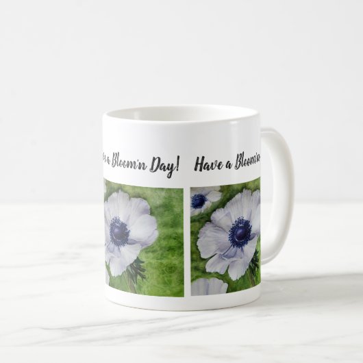 Mug Fleur d'aquarelle blanche et marine (Devant droit)