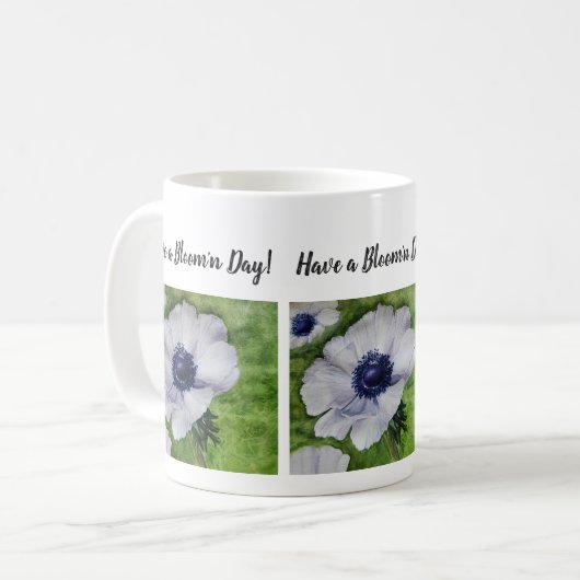 Mug Fleur d'aquarelle blanche et marine (Devant gauche)
