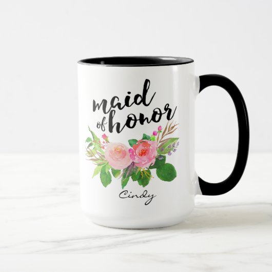Mug Fleur d'aquarelle d'honneur personnalisée (Droite)