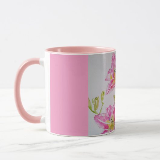 Mug Fleur d'aquarelle rose Lily (Gauche)
