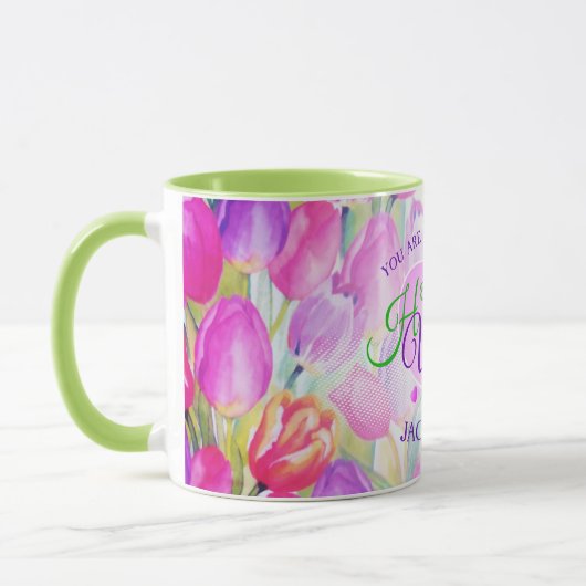 Mug Fleur d'aquarelle Tulip avec nom Saint-Valentin (Gauche)