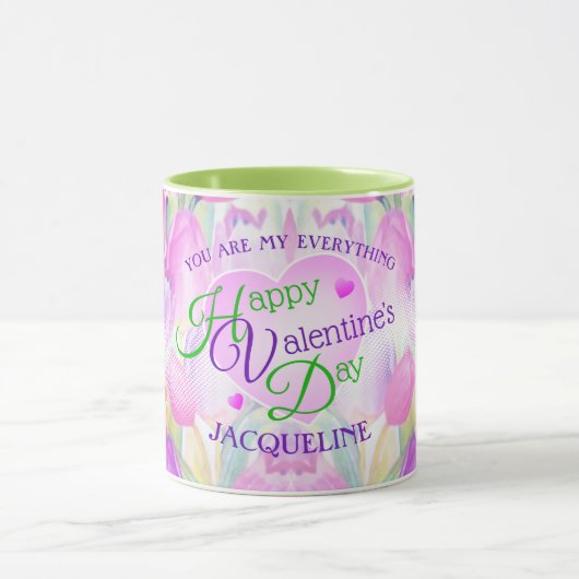 Mug Fleur d'aquarelle Tulip avec nom Saint-Valentin (Centre)