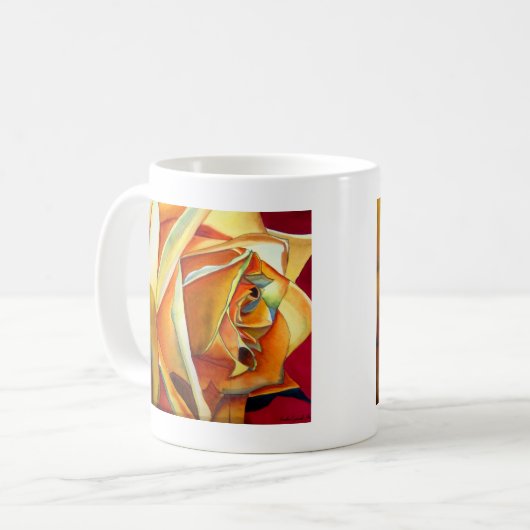 Mug Fleur d'art d'aquarelle rose jaune (Devant gauche)
