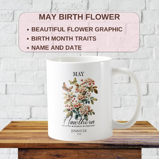 Mug Fleur d'aubépine personnalisable de naissance de m