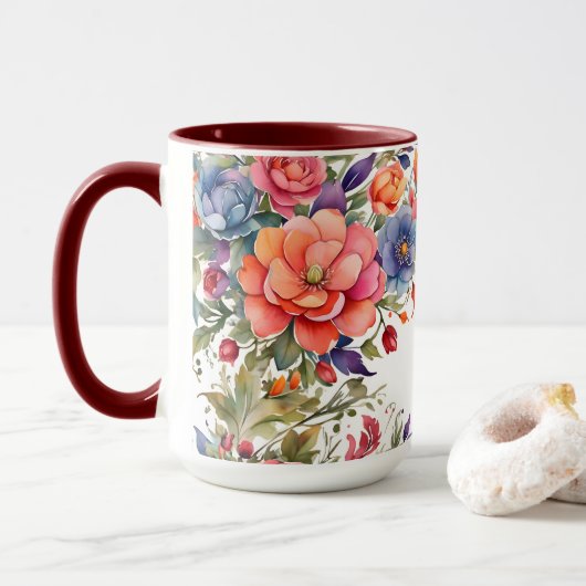 Mug Fleur de aquarelle sereine PD bicolore (Avec donut)