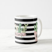 Mug Fleur de Cactus Rayures Noires et Blanches (Devant droit)