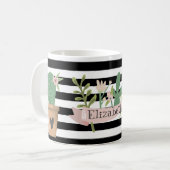 Mug Fleur de Cactus Rayures Noires et Blanches (Devant gauche)