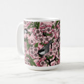 Mug Fleur de cerisier et mésanges sur fond rose (Devant gauche)