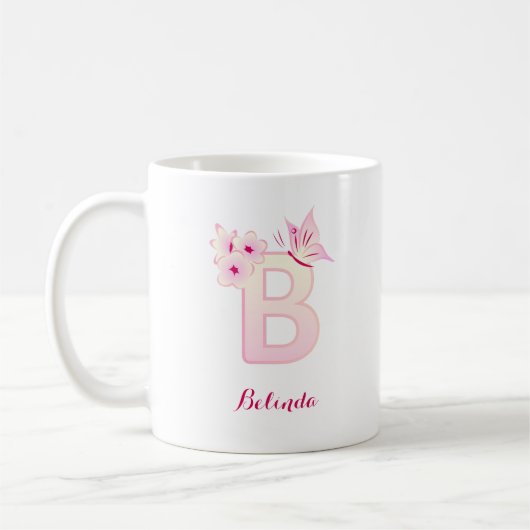 Mug Fleur de cerisier rose Floral initial Monogramme C (Gauche)