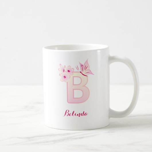 Mug Fleur de cerisier rose Floral initial Monogramme C (Droite)