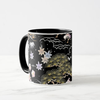 Mug Fleur de cerisier rose noir Élégant motif floral