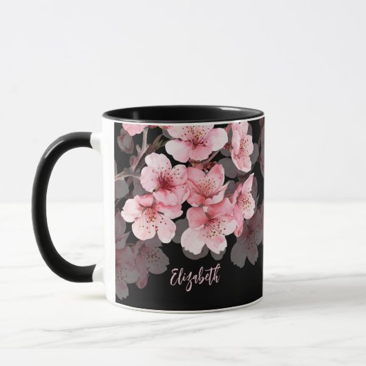 Mug Fleur de cerisier Votre Nom Monogramme Musique (Gauche)