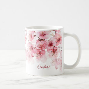 Mug Fleur de cerisier Votre Nom Monogramme Musique