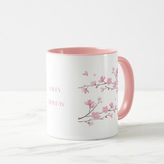 Mug Fleur de cerisiers - ANNIVERSAIRE TRANSPARENT-HEUR (Devant droit)