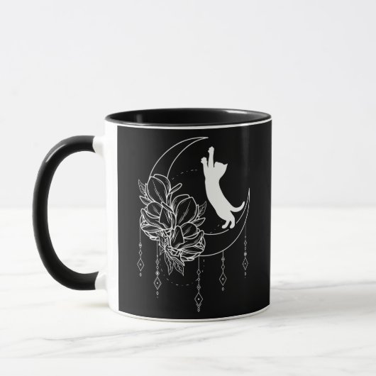 Mug Fleur de chaton Lune Signes magiques Chat Floral  (Gauche)