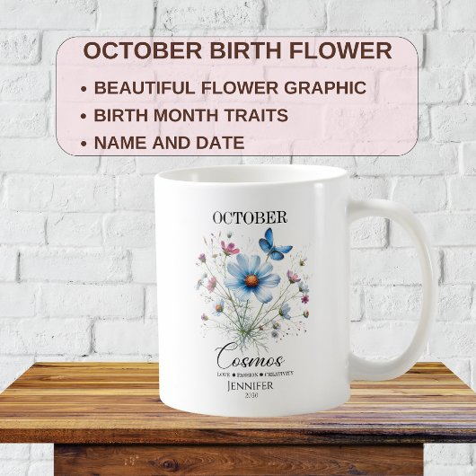 Mug Fleur de cosmos de naissance d'octobre personnalis