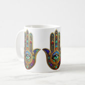 Mug Fleur de couleur de paon Pétales de Hamsa Vert Tro (Devant gauche)