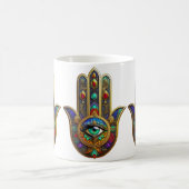 Mug Fleur de couleur de paon Pétales de Hamsa Vert Tro (Centre)