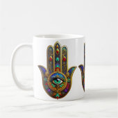Mug Fleur de couleur de paon Pétales de Hamsa Vert Tro (Gauche)