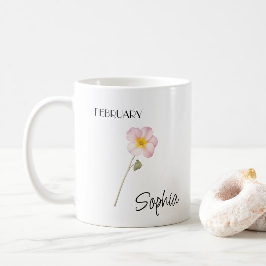 Mug Fleur de février personnalisée (Avec donut)