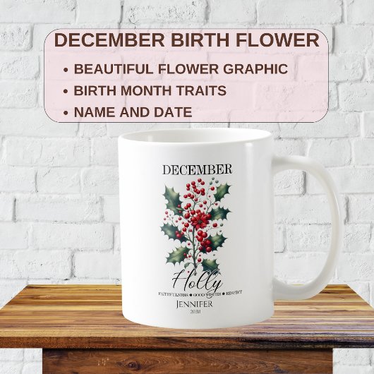 Mug Fleur de houx personnalisable pour anniversaire de