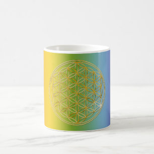 Mug Fleur de la vie petit chakras fond coloré