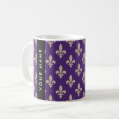 Mug Fleur de Lis, Beige on Purple, Royal, Your Name (Devant gauche)
